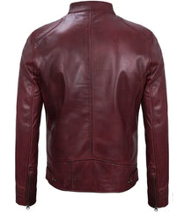 Men's Maroon Cafe Racer Leather Jacket – JNM-0009