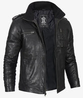Men's Biker Style Black Leather Jacket JNM-0012