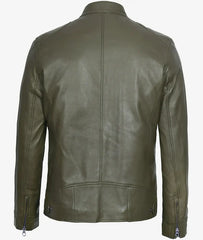Dodge Military Green Cafe Racer Leather Jacket for Men JNM-0010