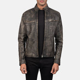 Distressed Brown Real Leather Biker Jacket JNM-0008
