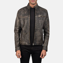 Distressed Brown Real Leather Biker Jacket JNM-0008