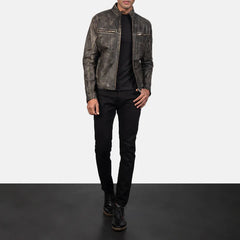 Distressed Brown Real Leather Biker Jacket JNM-0008