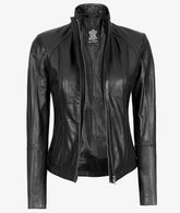 Acerra Womens Black Cafe Racer Leather Jacket JN-0034