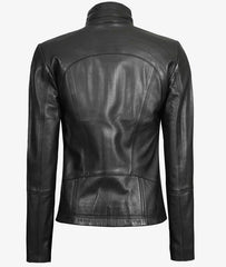 Acerra Womens Black Cafe Racer Leather Jacket JN-0034