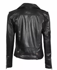 Amber Women's Black Leather Asymmetrical Moto Jacket JN-0038