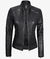 Bergamo Womens Black Cafe Racer Leather Jacket JN-0060