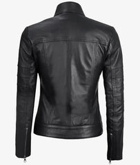 Bergamo Womens Black Cafe Racer Leather Jacket JN-0060