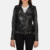 Black Real leather biker jacket JNW-0002