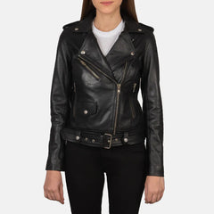 Black Real leather biker jacket JNW-0002