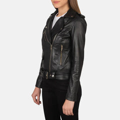 Black Real leather biker jacket JNW-0002