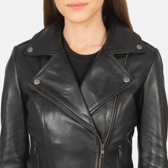 Black Real Leather Biker Jacket JNW-0003