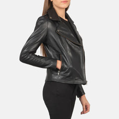 Black Real Leather Biker Jacket JNW-0003