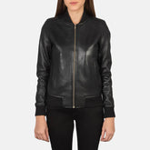 Black Real Leather Bomber Jacket JNW-0004