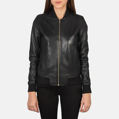 Black Real Leather Bomber Jacket JNW-0004