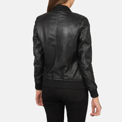 Black Real Leather Bomber Jacket JNW-0004
