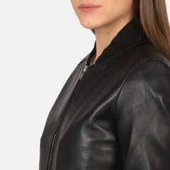 Black Real Leather Bomber Jacket JNW-0004