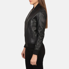 Black Real Leather Bomber Jacket JNW-0004