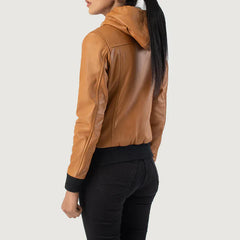 Brown Hooded Leather Bomber Jacket JNW-0005