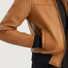 Brown Hooded Leather Bomber Jacket JNW-0005