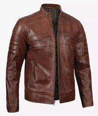 Men's Premium Cognac Cafe Racer Leather Jacket JNM-0032
