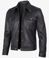Men's Premium Black Trucker Leather Jacket JNM-0031