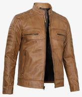 Men's Cafe Racer Camel Brown Leather Jacket JNM-0020