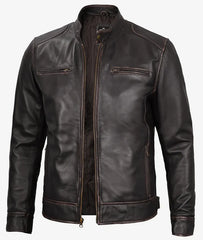 Men's Real Leather Vintage Brown Cafe Racer Jacket JNM-0038