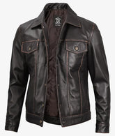 Fernando Men's Dark Brown Leather Trucker Jacket JN-0011