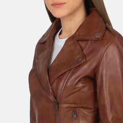 Brown Real Leather Biker Jacket JNW-0006