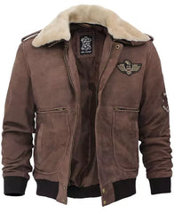 Leather Bomber Aviator Jacket with Shearling Collar JNM-0050