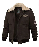 Leather Bomber Aviator Jacket with Shearling Collar JNM-0050