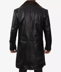 Men's 3/4 Length Black Shearling Coat - Winter Coat JNM-0051