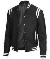 Black Letterman Jacket With White Detailing - Wool Blend JN-0063