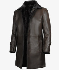 Men's 3/4 Length Shearling Leather Coat JNM-0052