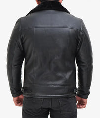 Men's B3 Bomber Black Shearling Leather Jacket JNM-0053