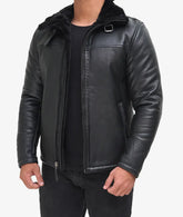 Men's B3 Bomber Black Shearling Leather Jacket JNM-0053