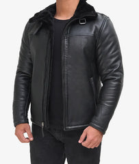 Men's B3 Bomber Black Shearling Leather Jacket JNM-0053