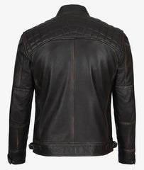 Men's Dark Brown Cafe Racer Leather Jacket - Quilted Shoulder JNM-0025
