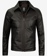 Men's Cowhide Leather Jacket with Shirt Collar JNM-0024