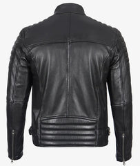 Men's Black Café Racer Leather Jacket with Padded Shoulders JNM-0014