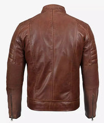 Men's Premium Cognac Cafe Racer Leather Jacket JNM-0032