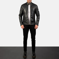 Black Real Leather Biker Jacket JNM-0002