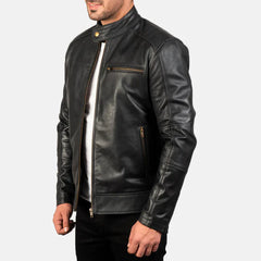 Black Real Leather Biker Jacket JNM-0002