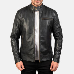 Black Real Leather Biker Jacket JNM-0002