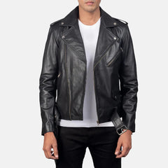 Black Real Leather Biker Jacket JNM-0003