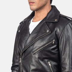 Black Real Leather Biker Jacket JNM-0003