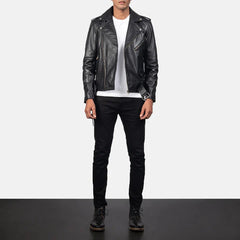 Black Real Leather Biker Jacket JNM-0003