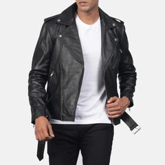 Black Real Leather Biker Jacket JNM-0003