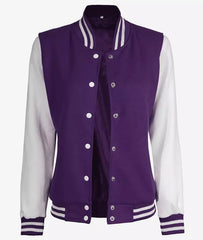 Women's Varsity Jacket with White Sleeves - Baseball Bomber Jacket JN-0081