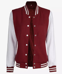 Women's Varsity Jacket with White Sleeves - Baseball Bomber Jacket JN-0081